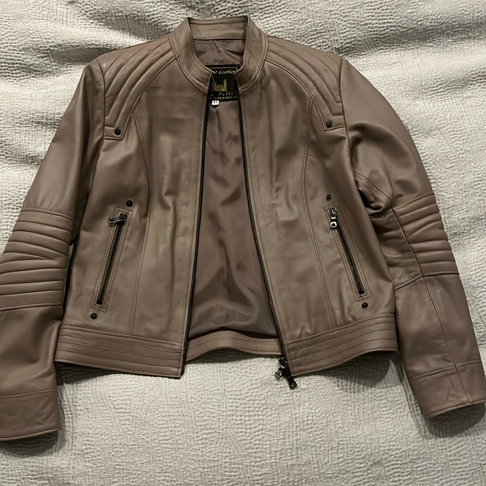 Women’s Massimo Leather Jacket made in Italy, Taupe Color, Size 42